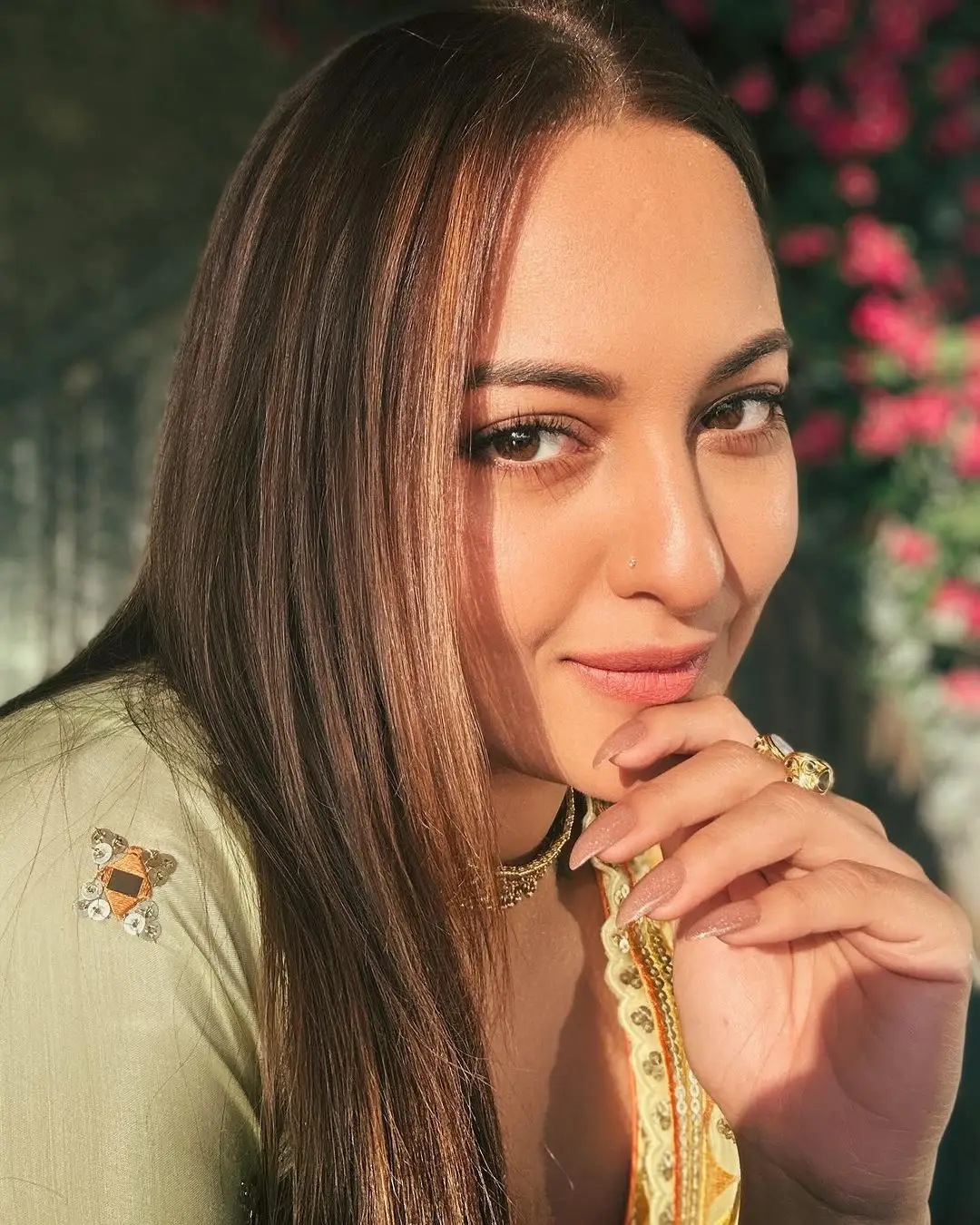 SONAKSHI SINHA LONG HAIR STILLS IN LEMON YELLOW DRESS